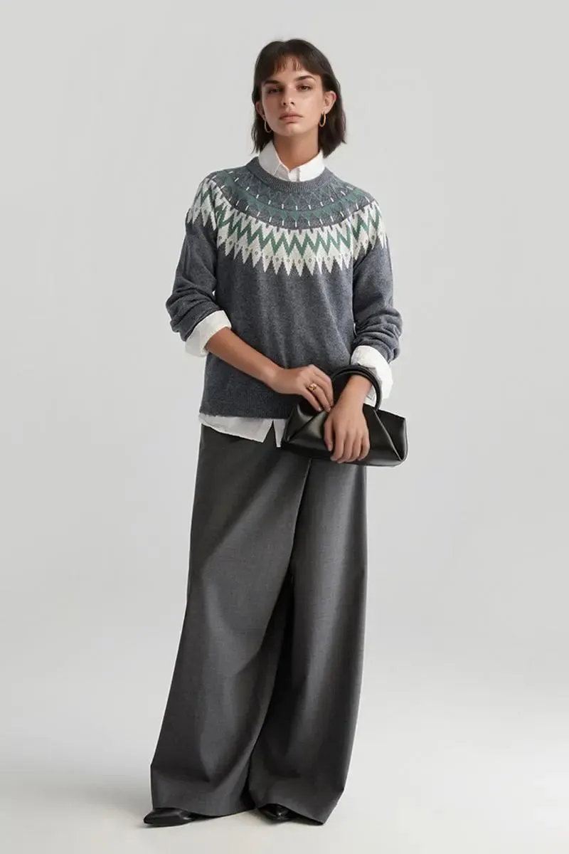 100 Wool Fair Isle Crewneck Sweater