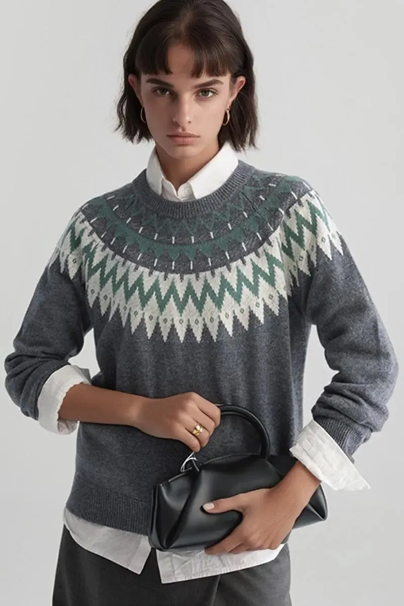 100 Wool Fair Isle Crewneck Sweater