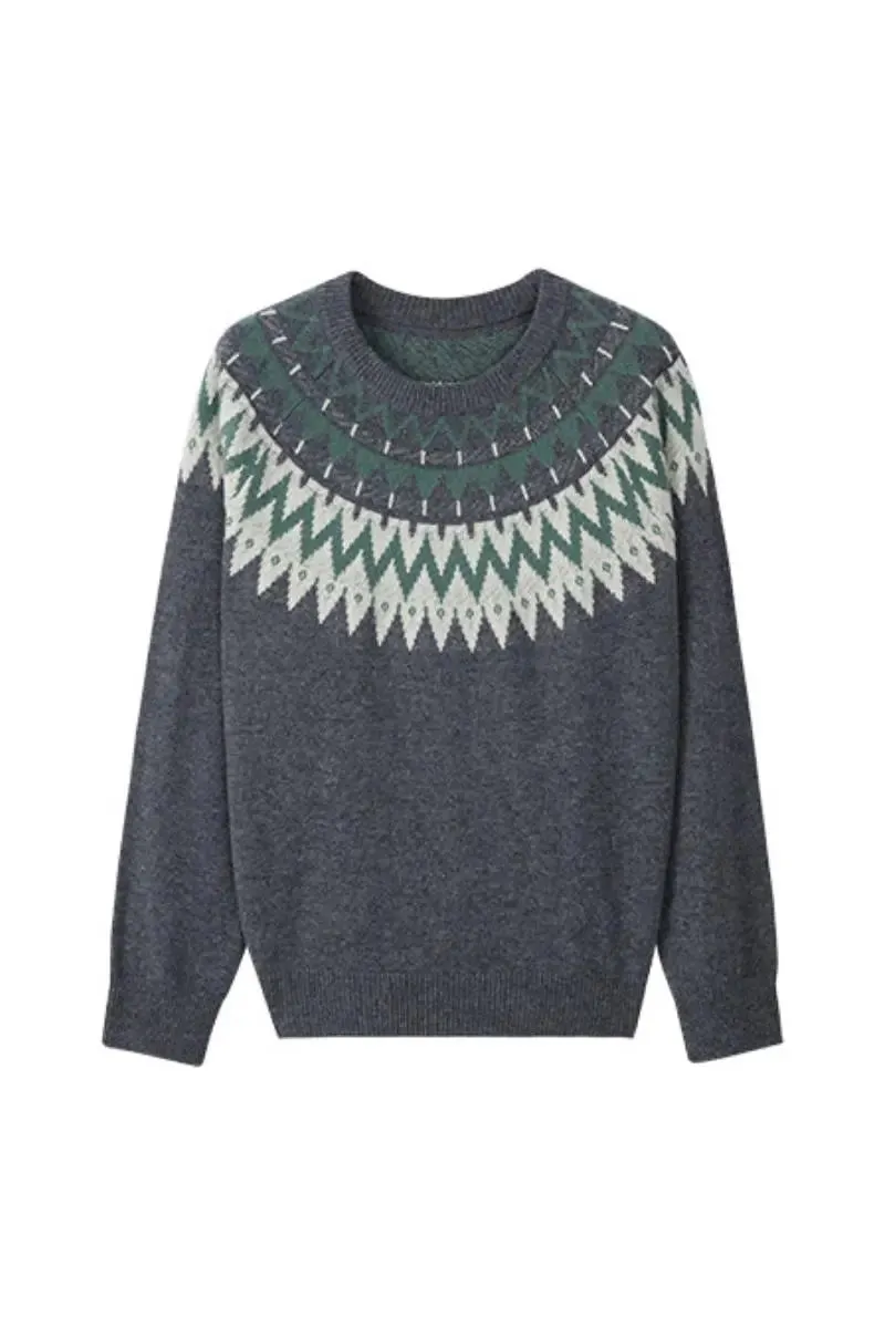 100 Wool Fair Isle Crewneck Sweater