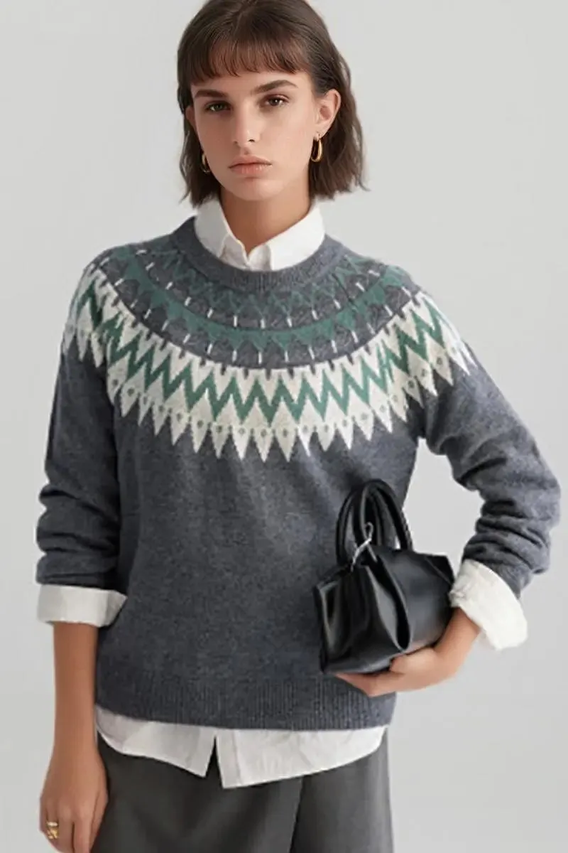 100 Wool Fair Isle Crewneck Sweater