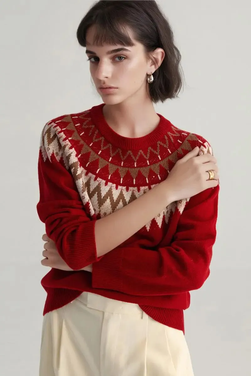 100 Wool Fair Isle Crewneck Sweater