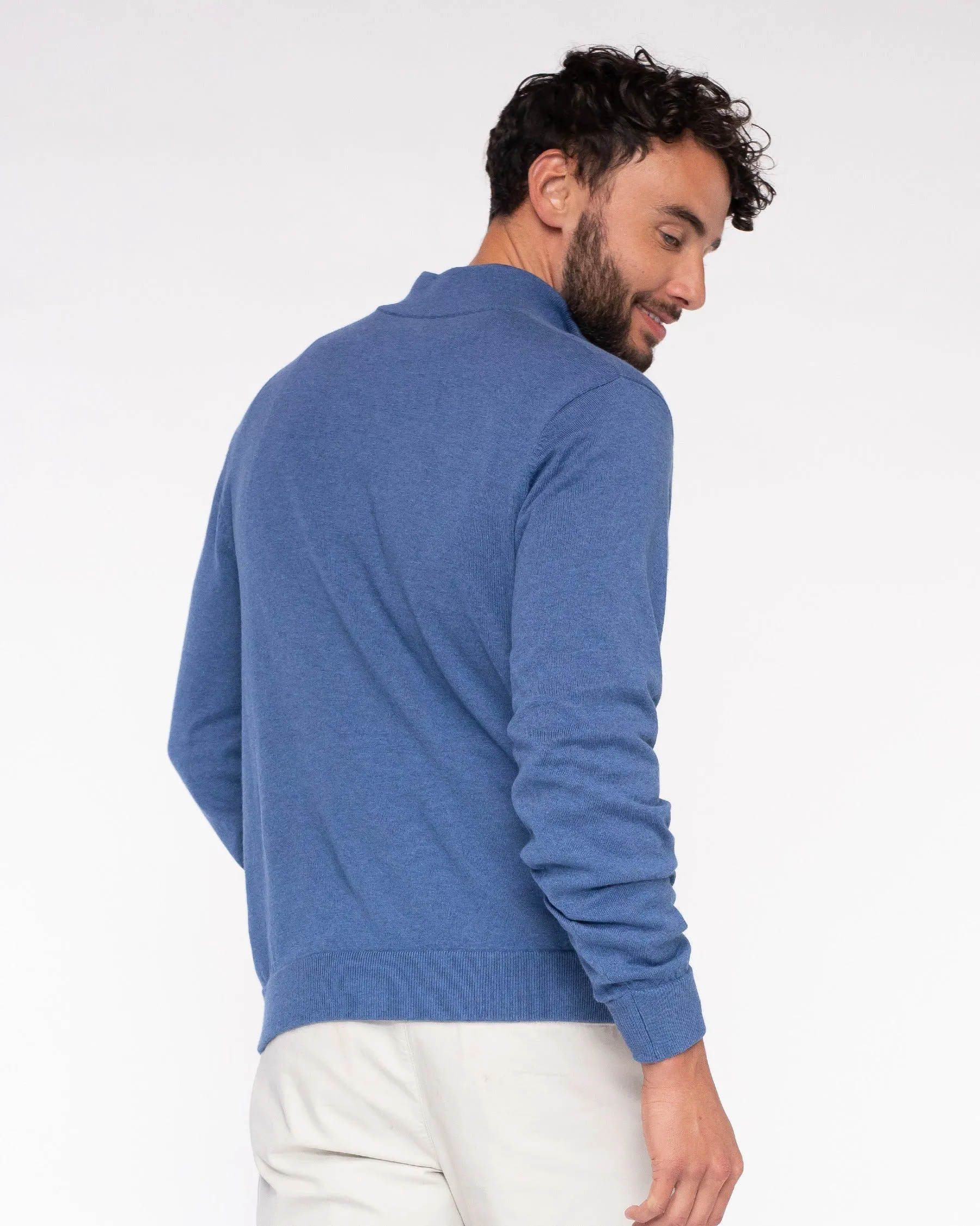 1/4 Zip Mock Neck Cotton Cashmere Blend Pullover Sweater (Choice of Colors) by Alashan Cashmere