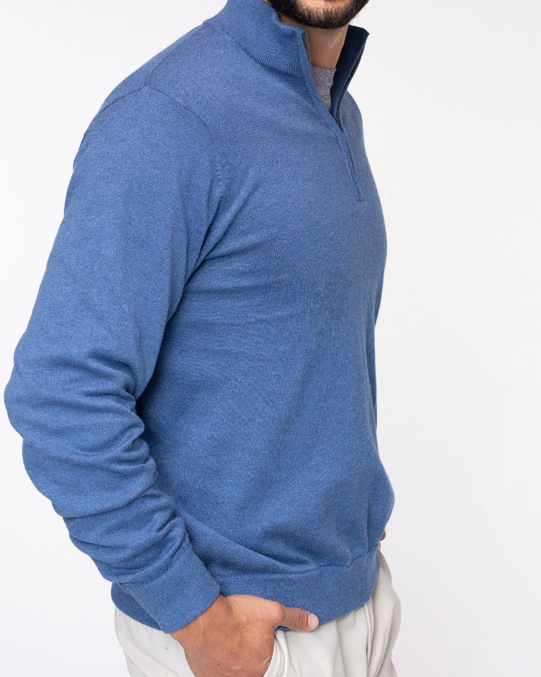 1/4 Zip Mock Neck Cotton Cashmere Blend Pullover Sweater (Choice of Colors) by Alashan Cashmere
