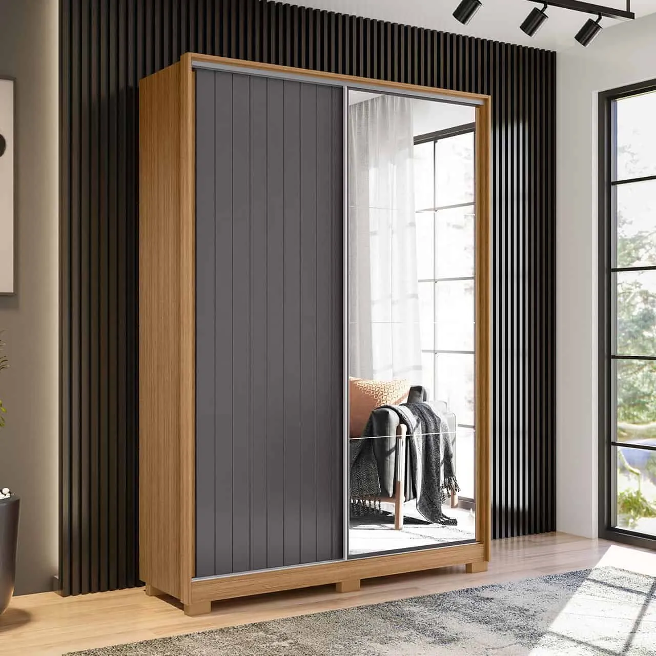 2 Door Sliding Door Wardrobe – Frizatto   Mirror Nature/Titanium