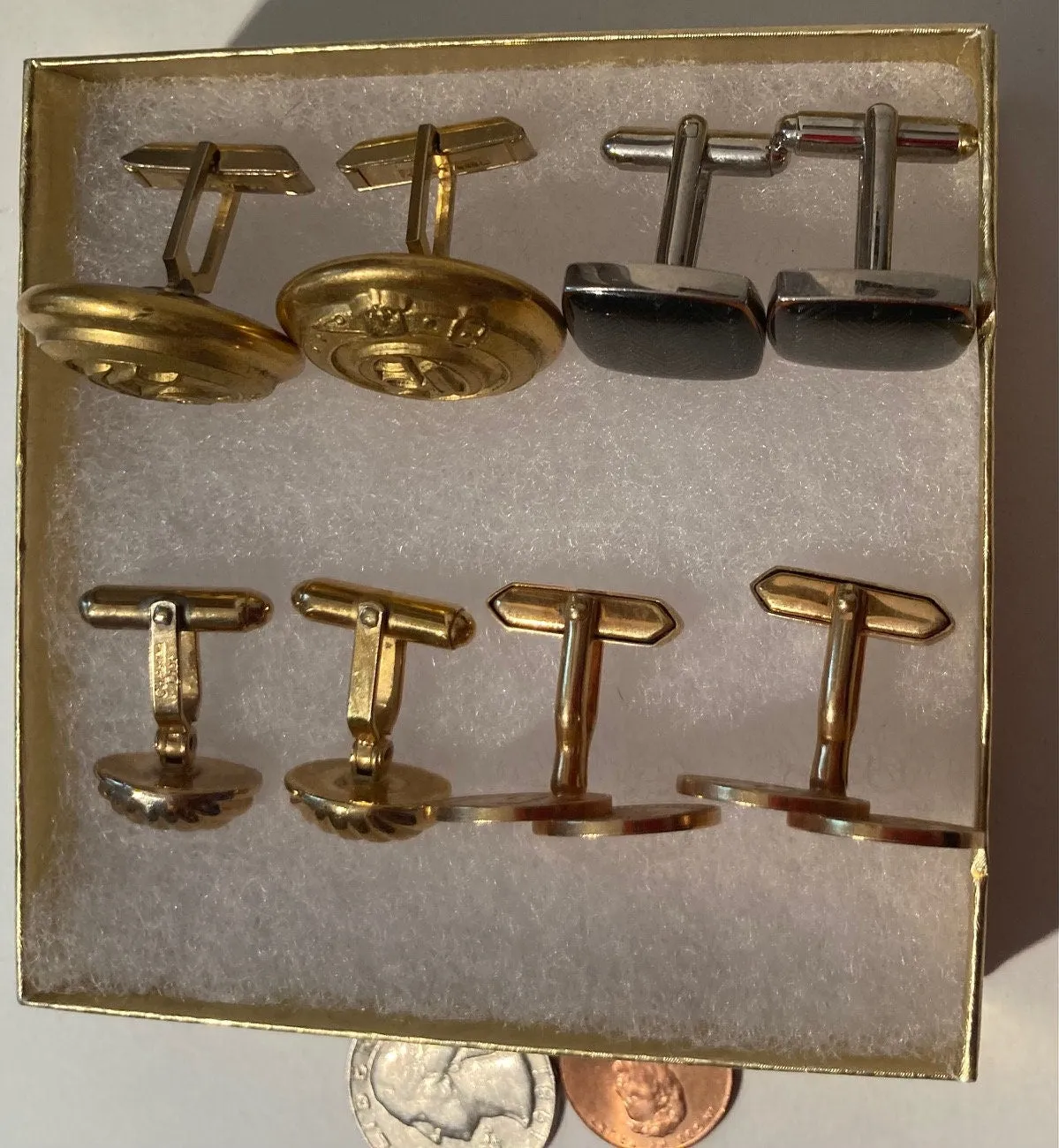 4 Nice Vintage Sets of Cuff Links, Dress, Suits, Wardrobe, Fashion, Brass, Quality, Clothing Accessories, Free Shipping in the U.S.