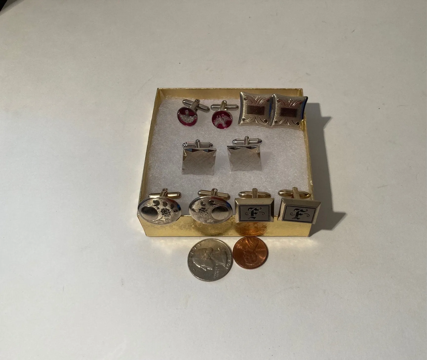 5 Nice Vintage Sets of Cuff Links, Dress, Suits, Wardrobe, Fashion, Brass, Quality, Clothing Accessories, Free Shipping in the U.S.