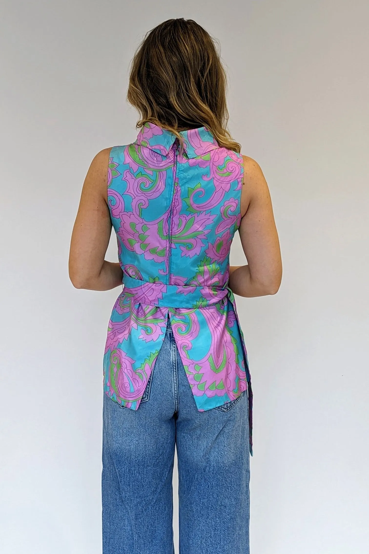 60s Silk Tunic Top with Tie Belt