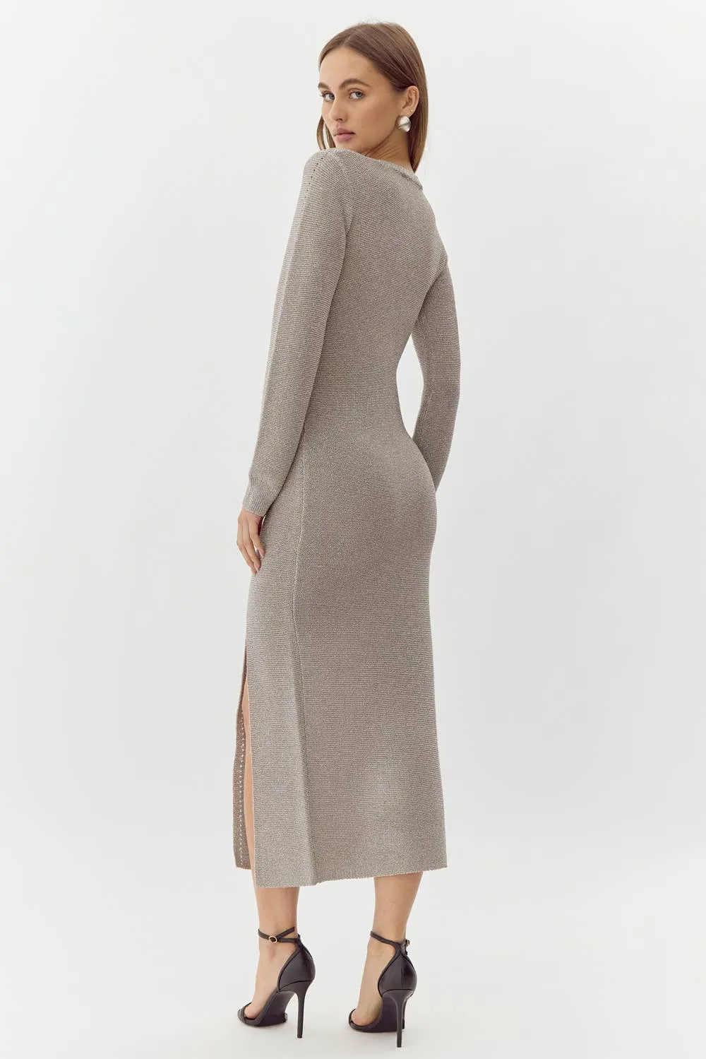 Adelyin Rae Estelle Metallic Knit Midi Dress