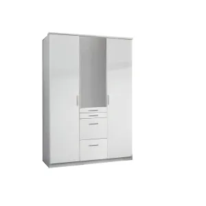 ANITA 3 Doors 4 Drawers Mirrored Wardrobe White