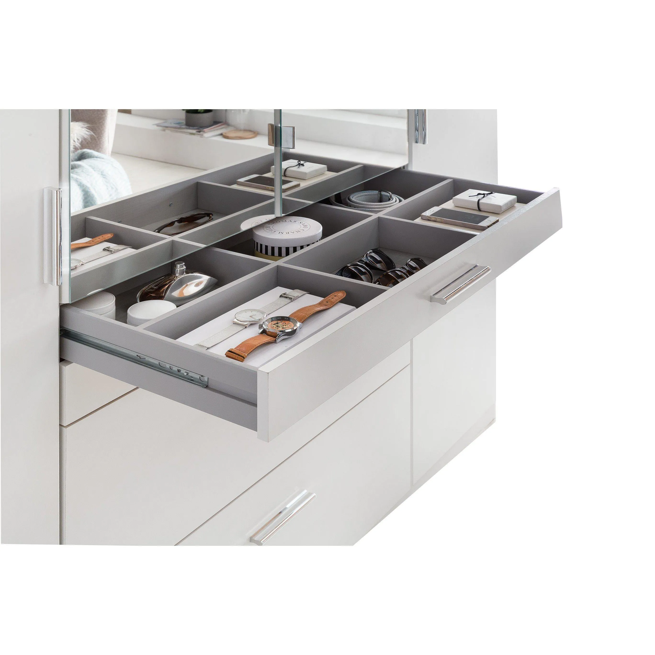 ANITA 3 Doors 4 Drawers Mirrored Wardrobe White