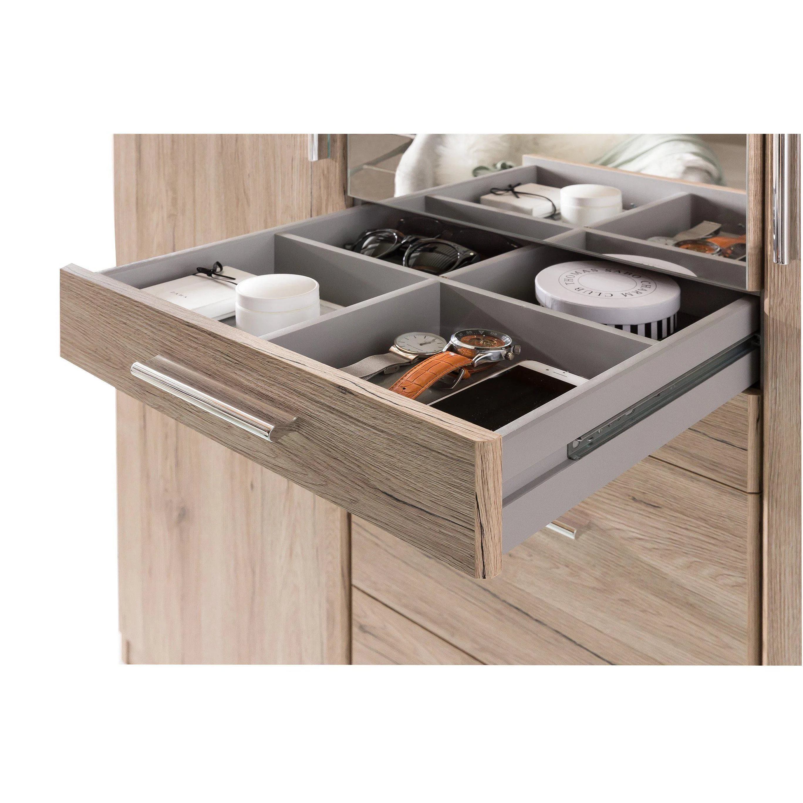ANITA 4 Doors 4 Drawers Mirrored Wardrobe Oak