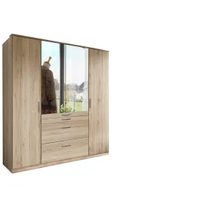 ANITA 4 Doors 4 Drawers Mirrored Wardrobe Oak