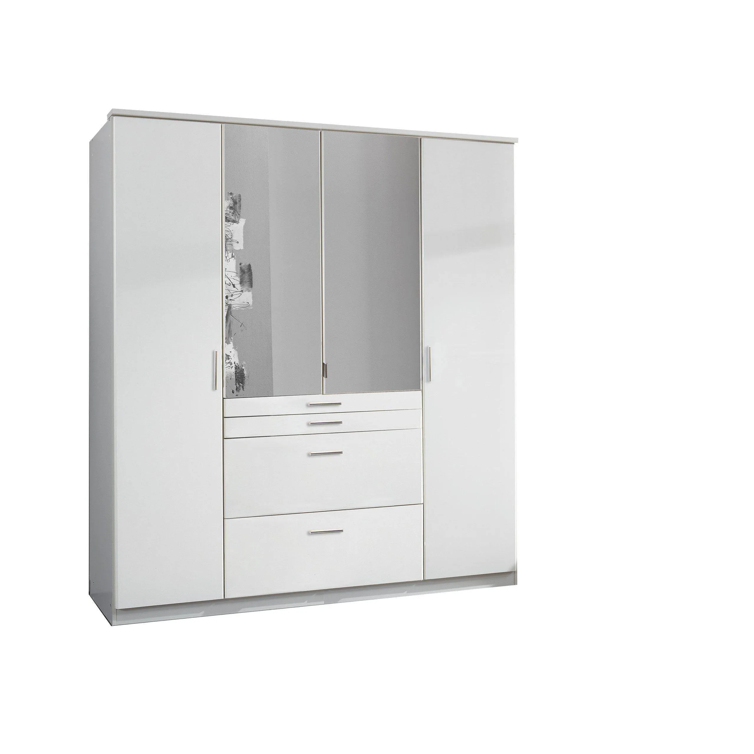 ANITA 4 Doors 4 Drawers Mirrored Wardrobe White