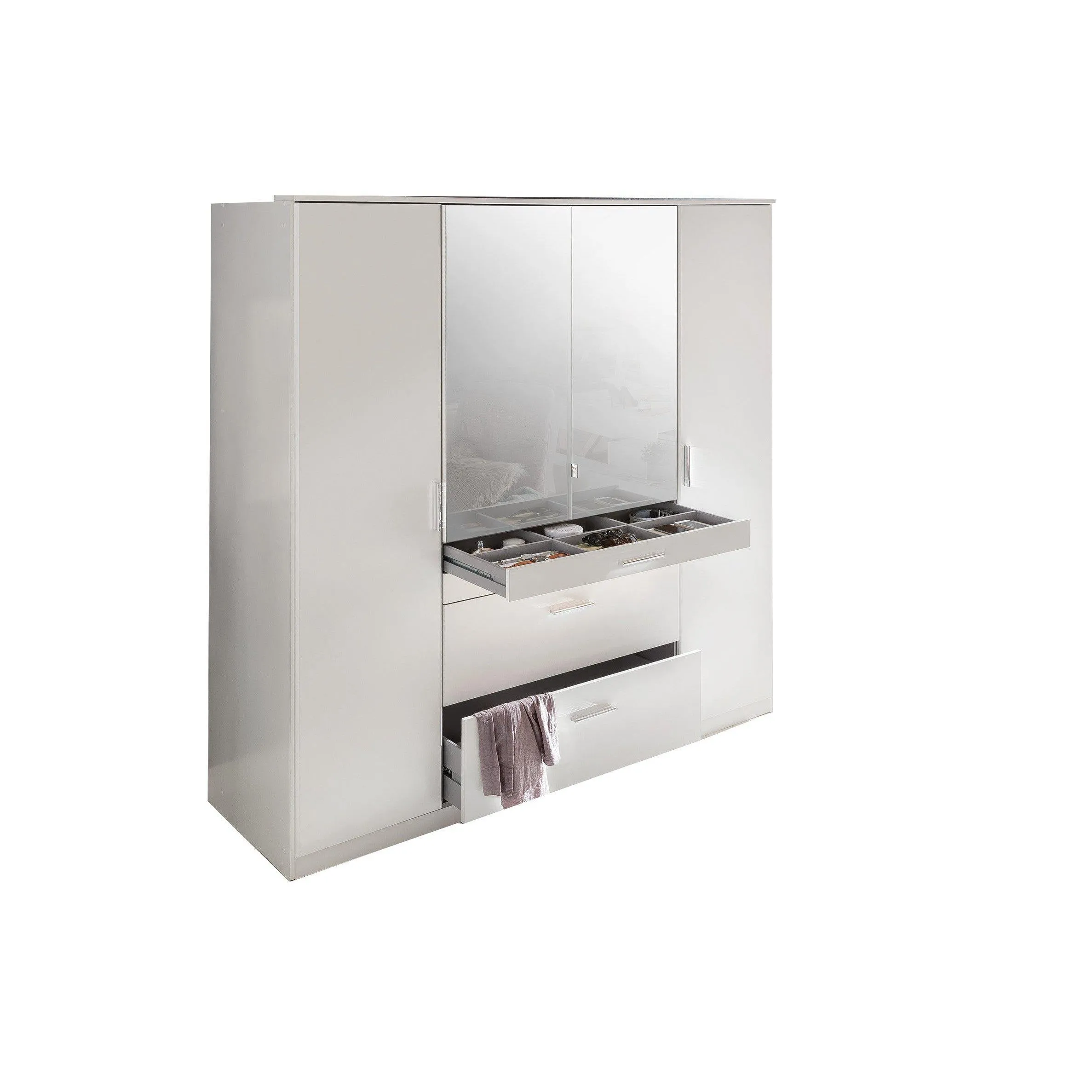 ANITA 4 Doors 4 Drawers Mirrored Wardrobe White