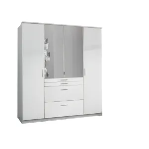 ANITA 4 Doors 4 Drawers Mirrored Wardrobe White