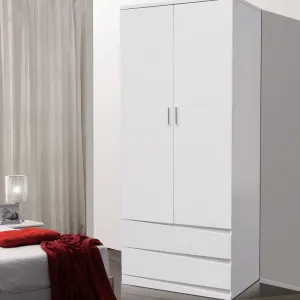 Arden / Widney High Gloss White Wardrobe w/ 2 Drawers