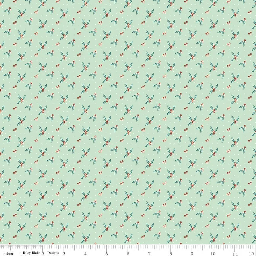 Arrival of Winter Berries Mint Yardage by Sandy Gervais | Riley Blake Designs