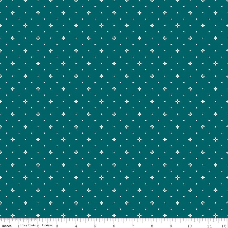 Arrival of Winter Ditsy Dark Teal Yardage by Sandy Gervais | Riley Blake Designs