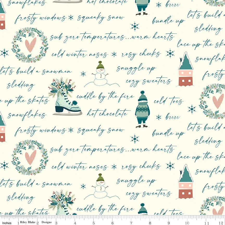 Arrival of Winter Text Cream Yardage by Sandy Gervais | Riley Blake Designs
