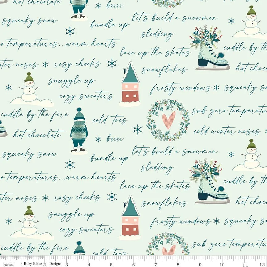 Arrival of Winter Text Mist Yardage by Sandy Gervais | Riley Blake Designs