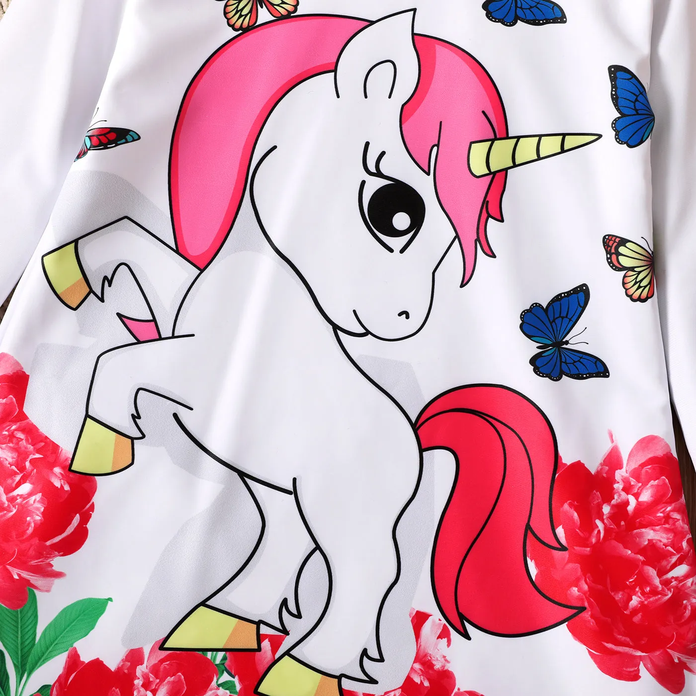Baby/Toddler Girl Unicorn Butterfly Floral Print Long-sleeve Dress