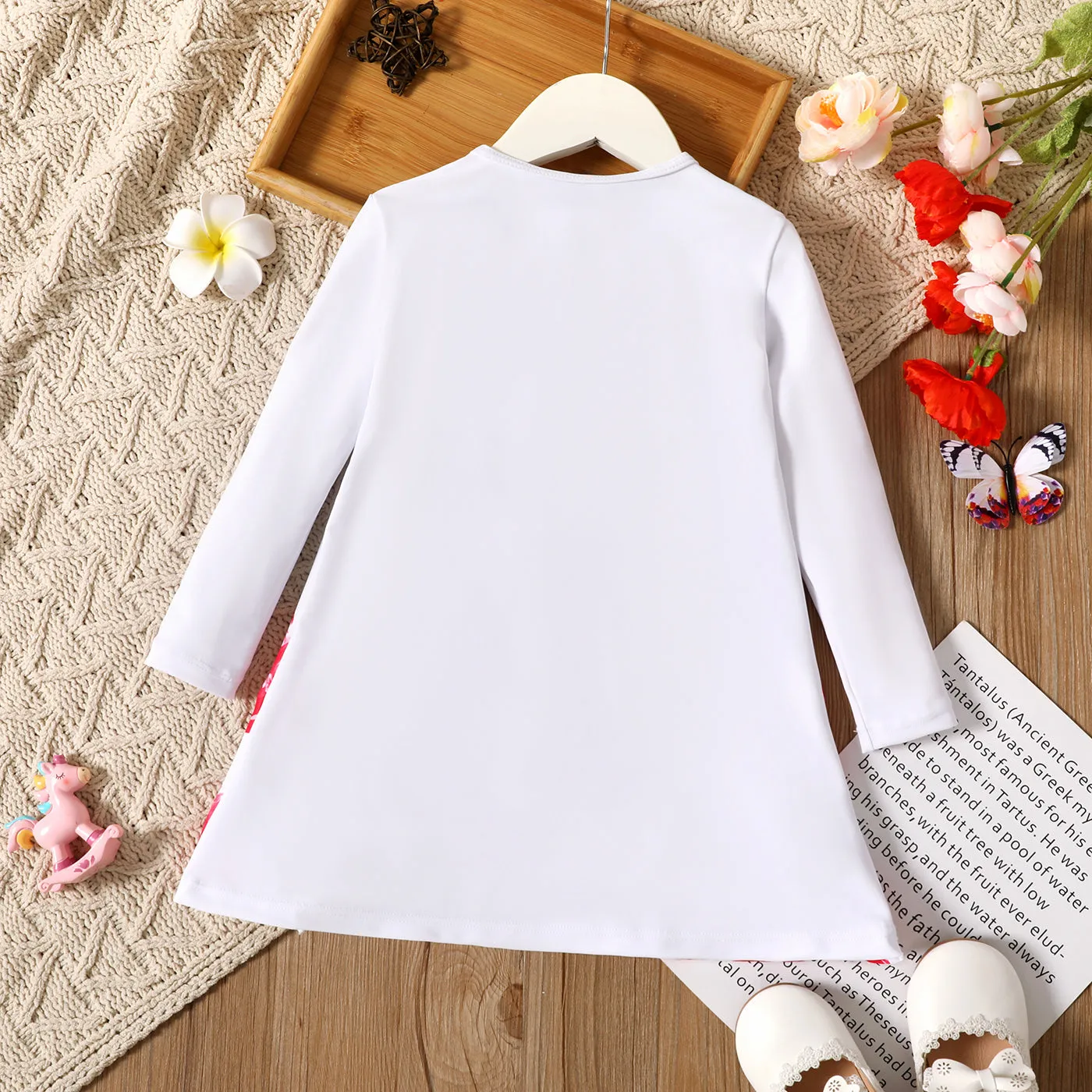 Baby/Toddler Girl Unicorn Butterfly Floral Print Long-sleeve Dress