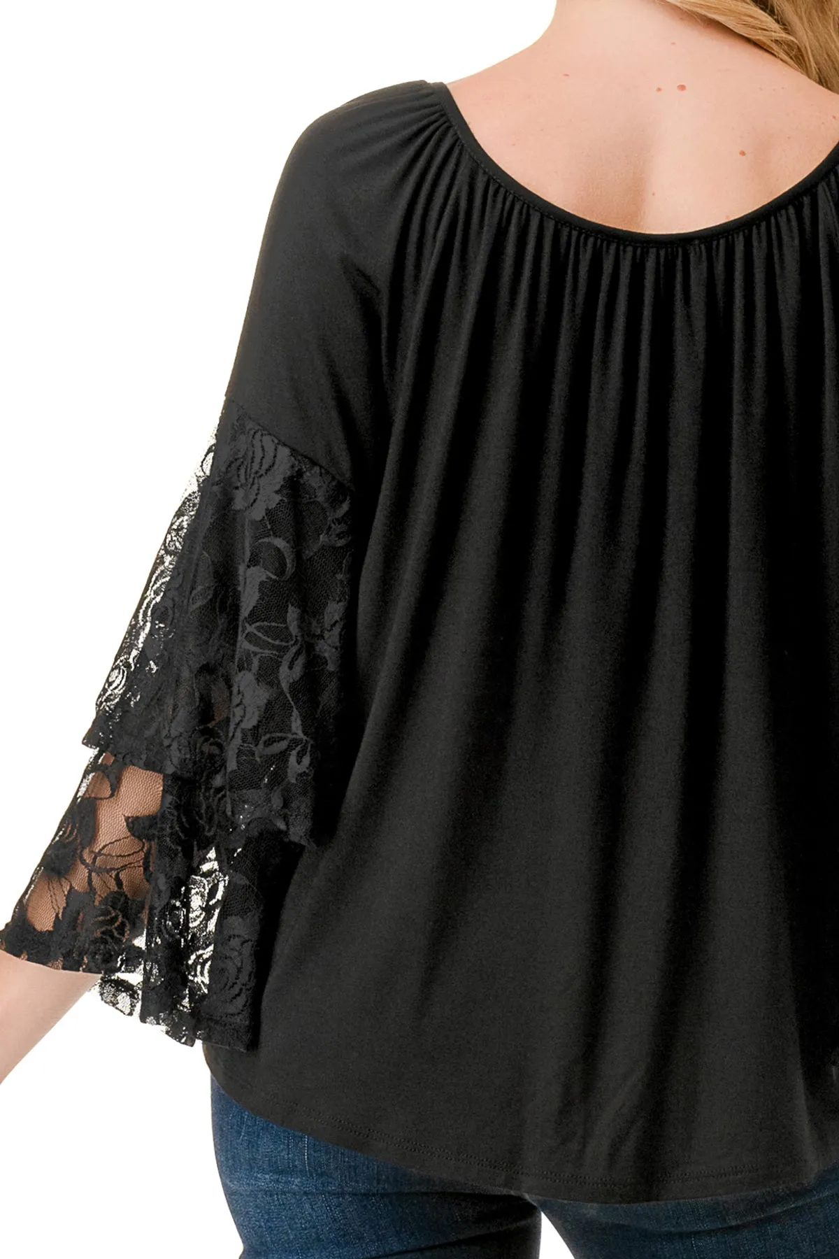BECKY BELL SLEEVE TOP (BLACK/BLACK LACE)- VT3245