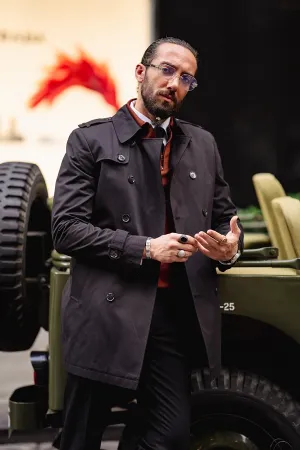 Black Slim Fit Double Breasted Long Coat by gentwith
