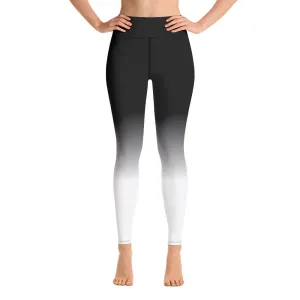 Black White Ombre Yoga Leggings Women, High Waisted Pants Cute Printed Graphic Workout Running Gym Designer Tights