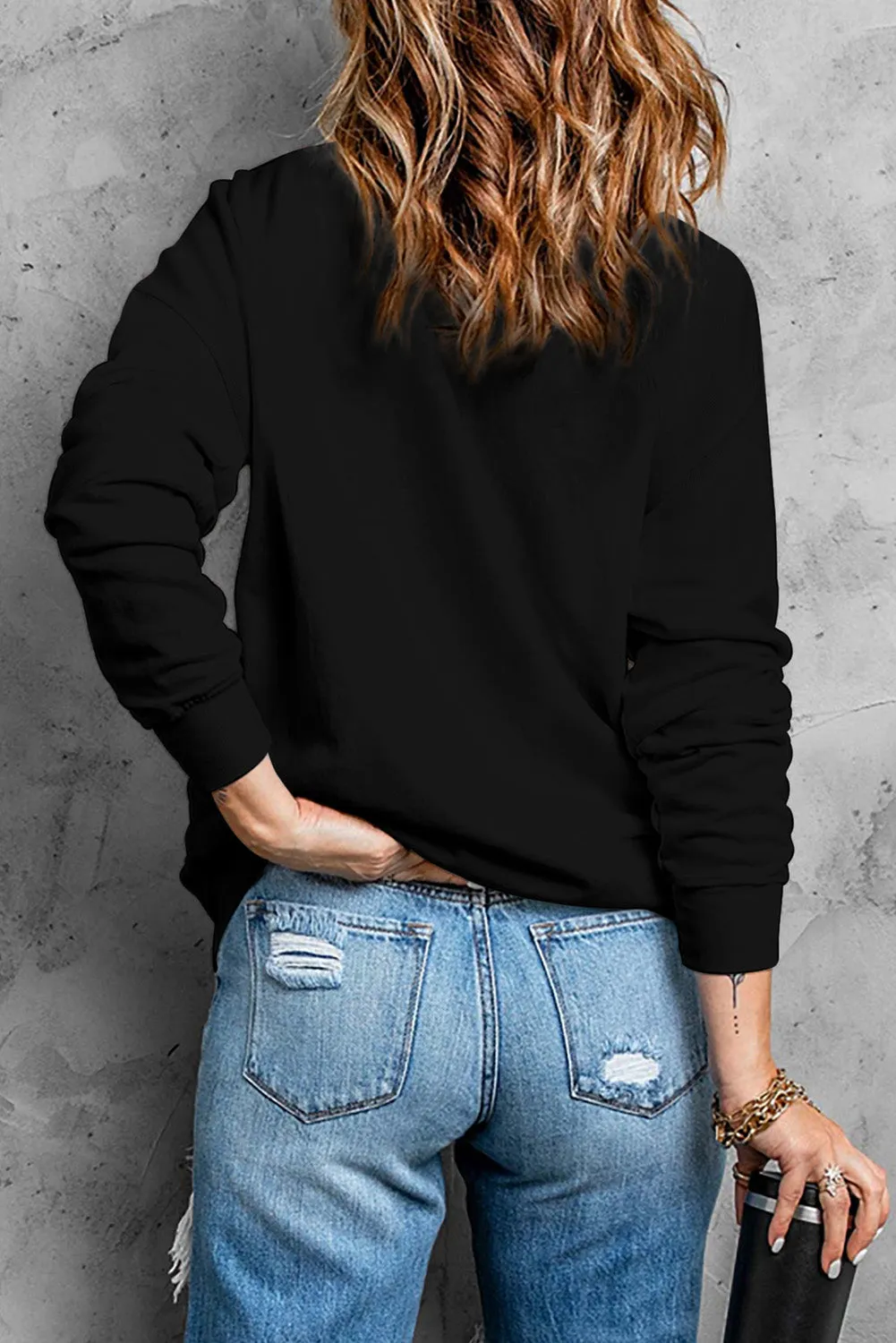 Black Yes, I'M Cold Letter Print Pullover Sweatshirt