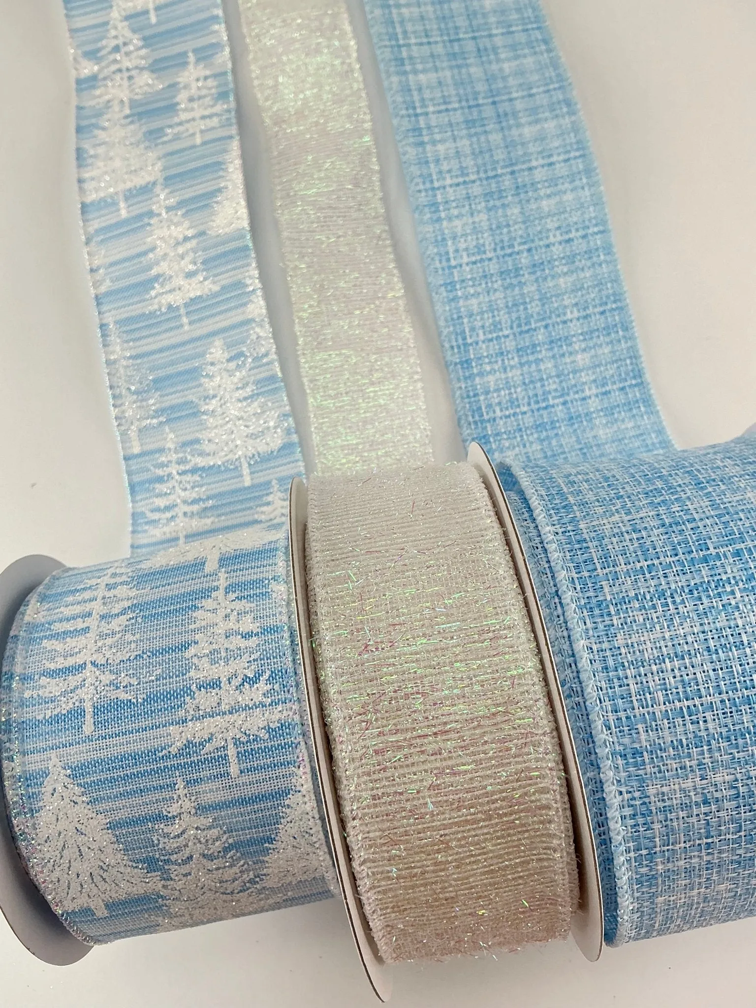 Blue and white winter bow bundle x 3