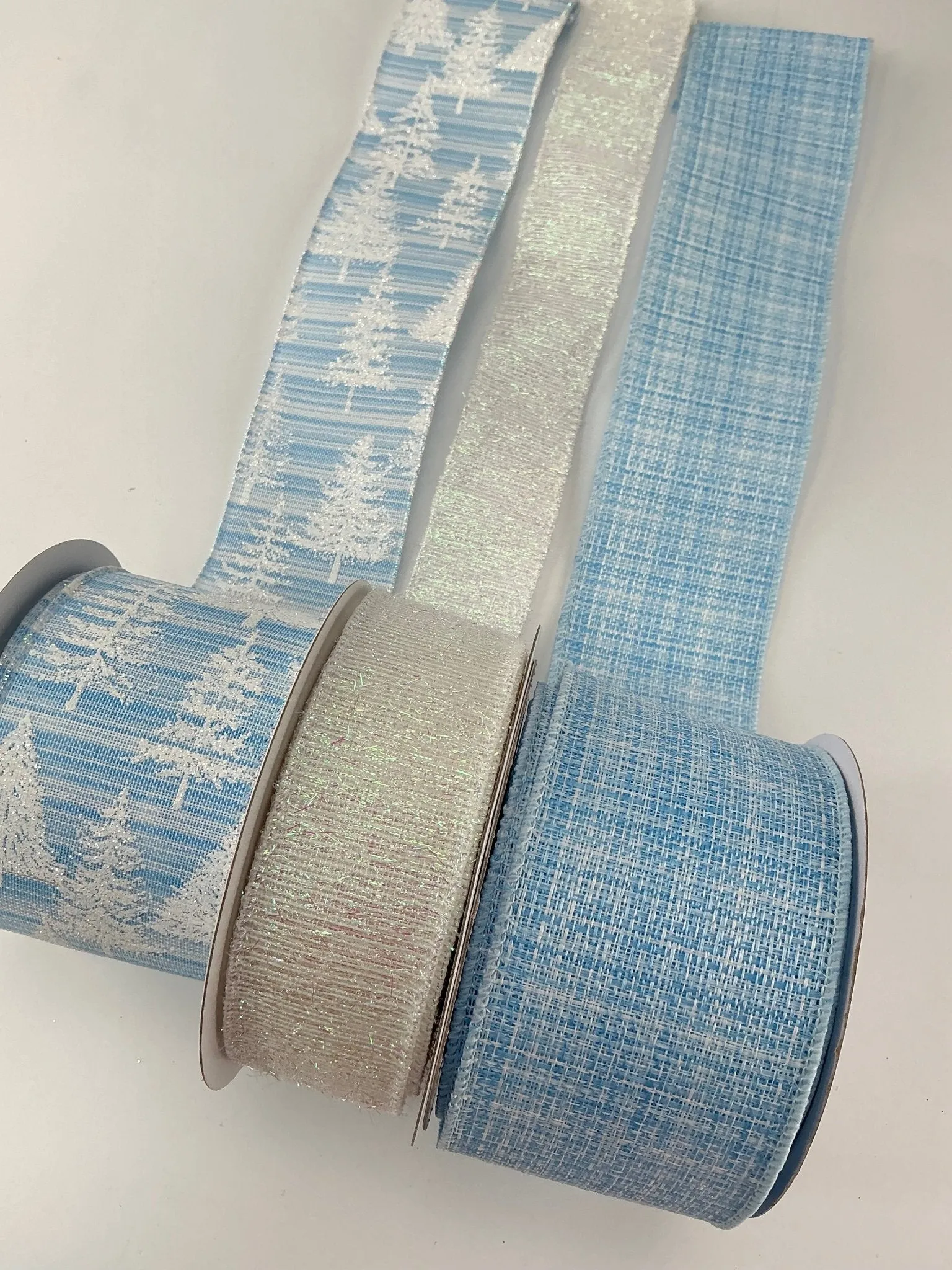 Blue and white winter bow bundle x 3