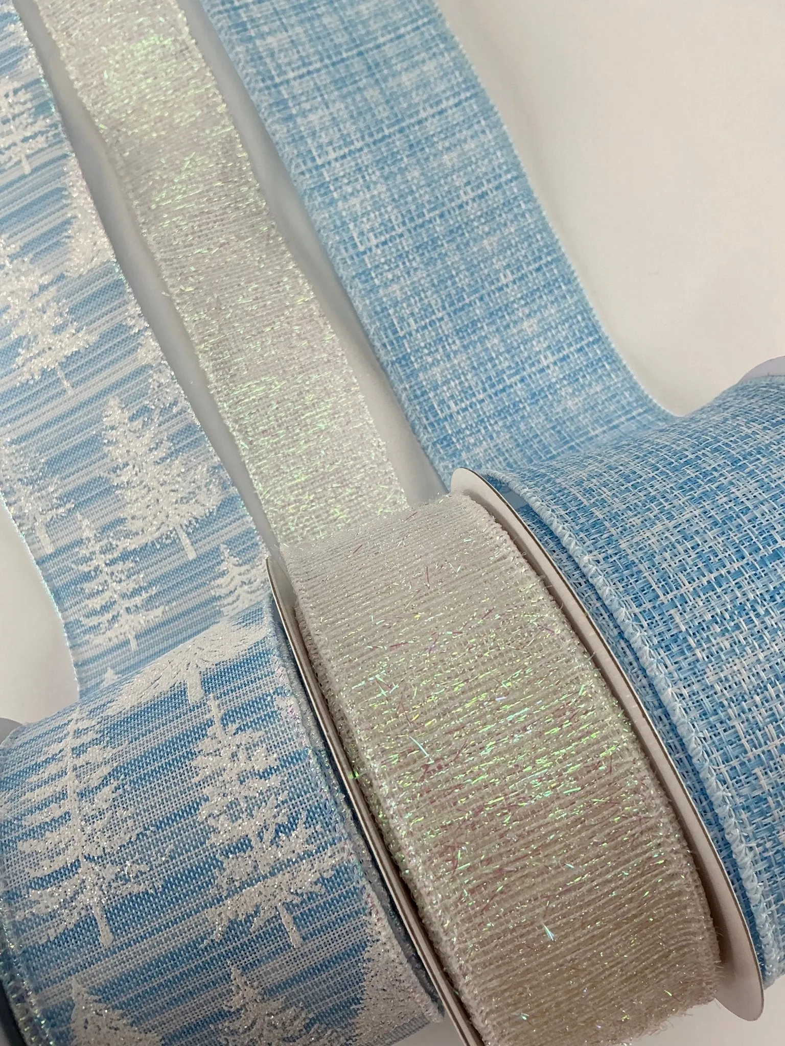 Blue and white winter bow bundle x 3