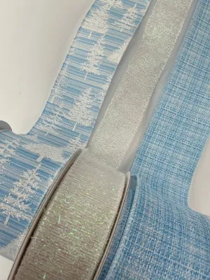 Blue and white winter bow bundle x 3