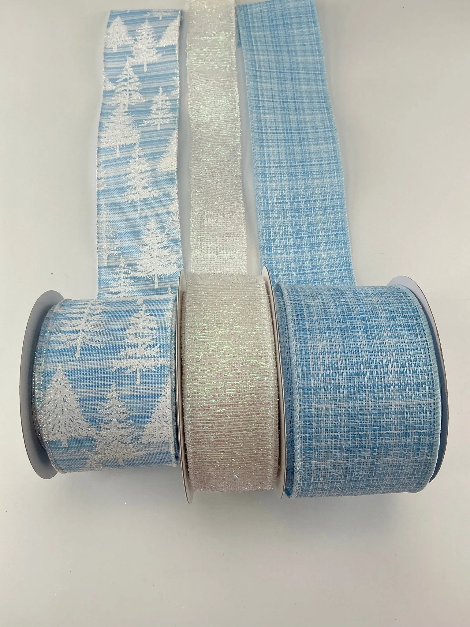 Blue and white winter bow bundle x 3