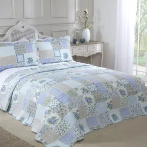 Blue Cotswold Quilted Patchwork Bedspread Set