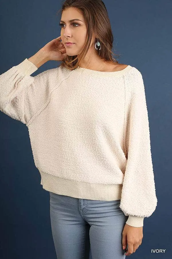 Blue Zone Planet |  Ava's Puff Sleeve Boat Neck Sweater