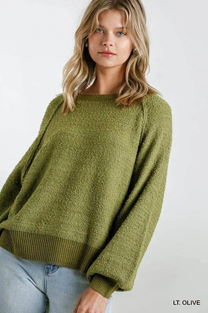 Blue Zone Planet |  Ava's Puff Sleeve Boat Neck Sweater