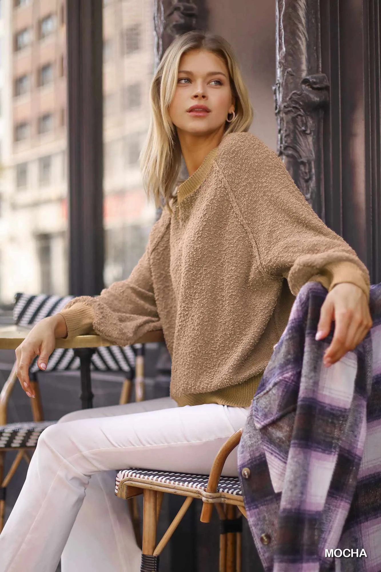 Blue Zone Planet |  Ava's Puff Sleeve Boat Neck Sweater