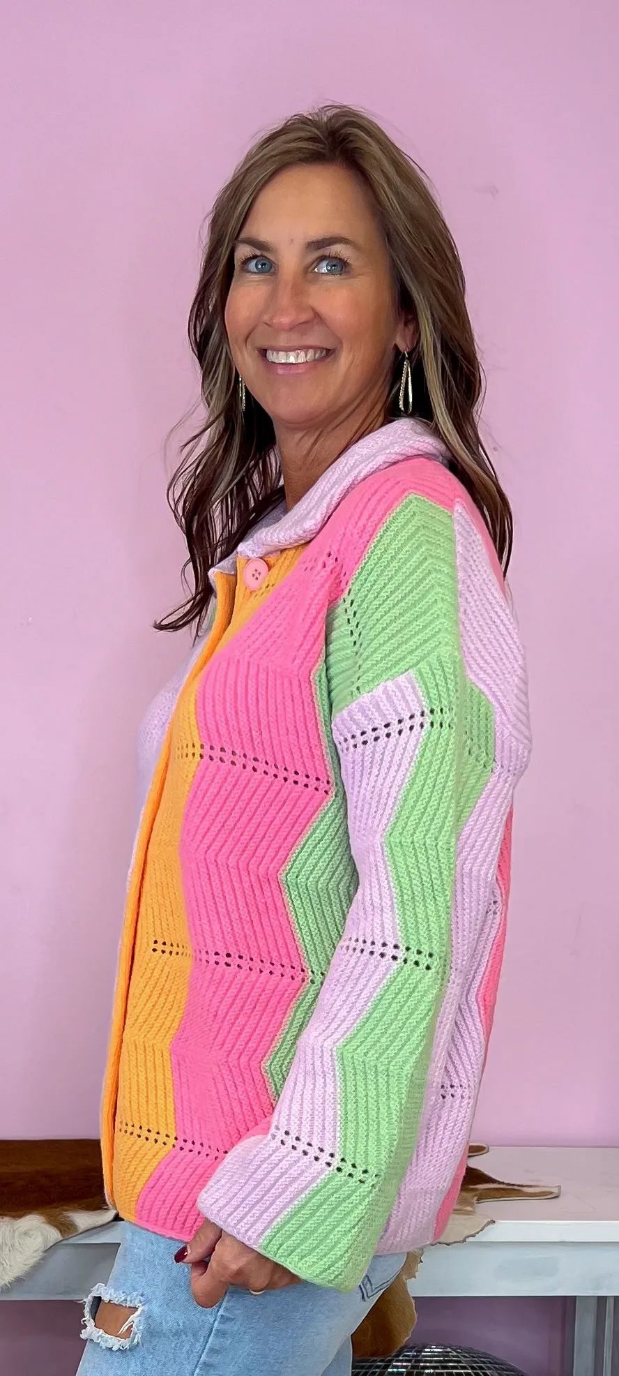 Boho Bliss Rainbow Knit Button Up Cardigan