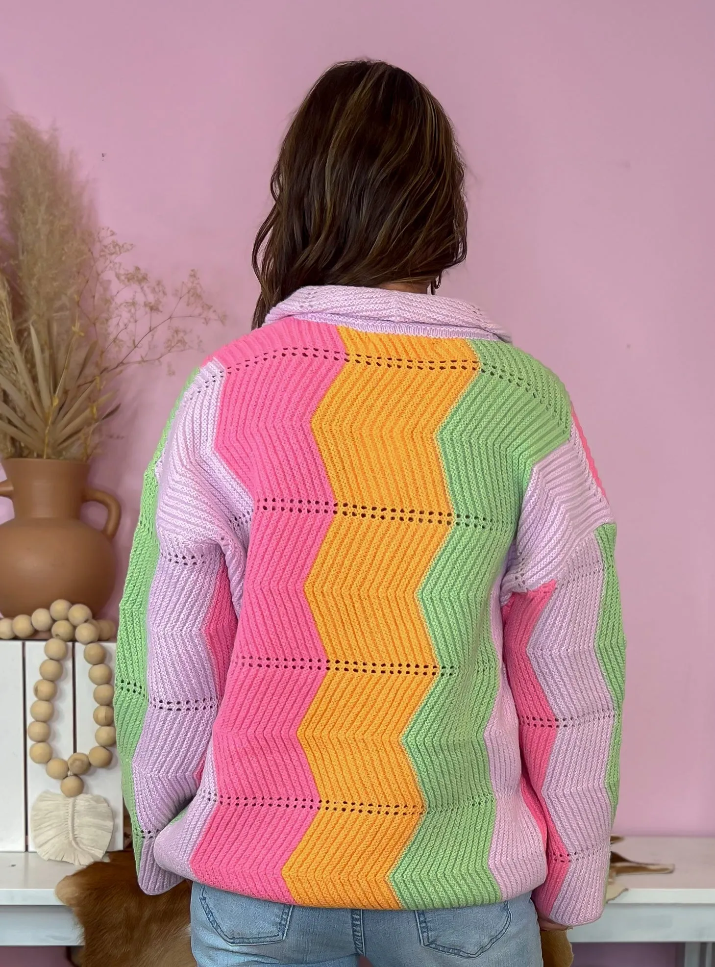 Boho Bliss Rainbow Knit Button Up Cardigan