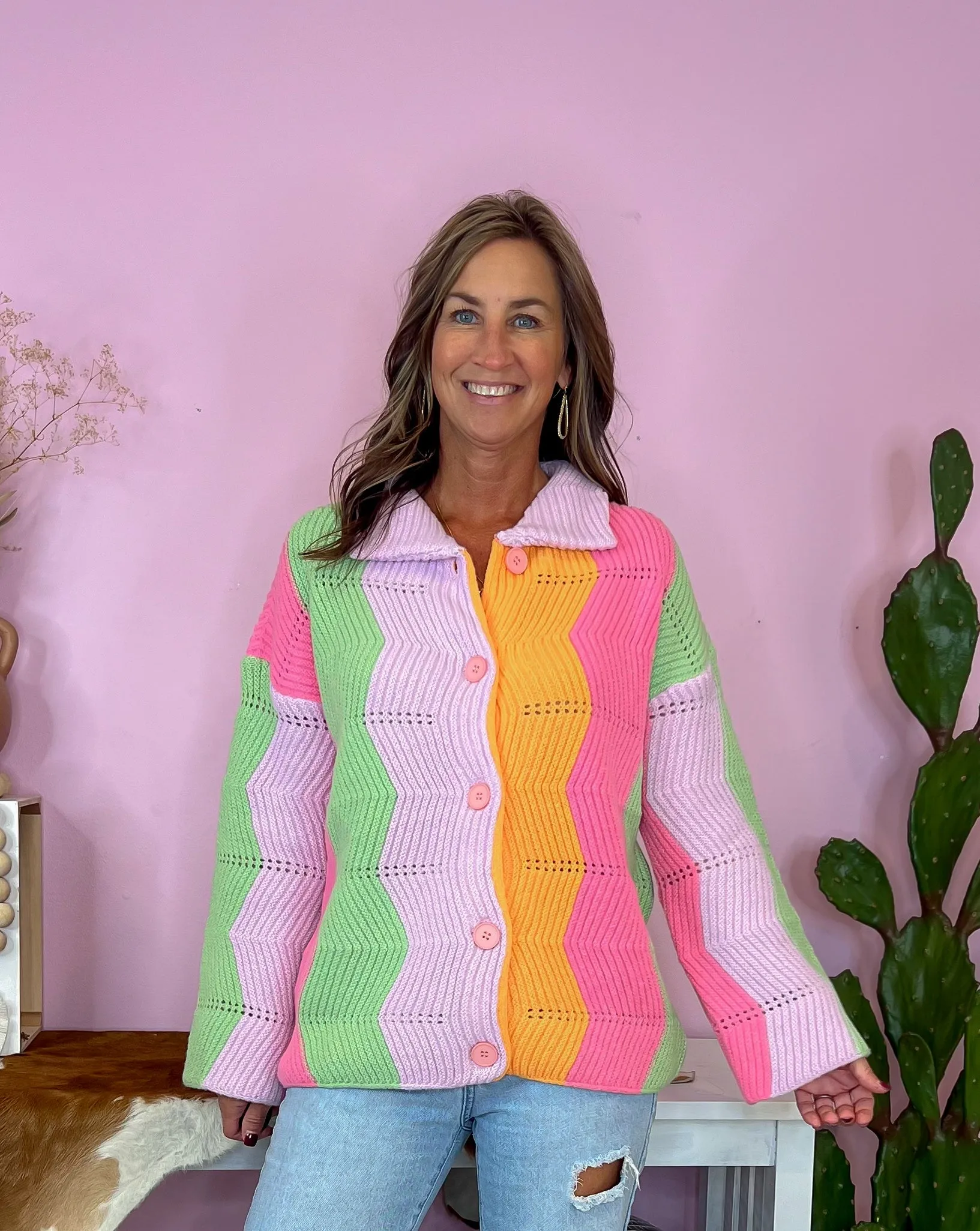 Boho Bliss Rainbow Knit Button Up Cardigan