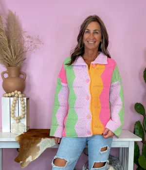 Boho Bliss Rainbow Knit Button Up Cardigan
