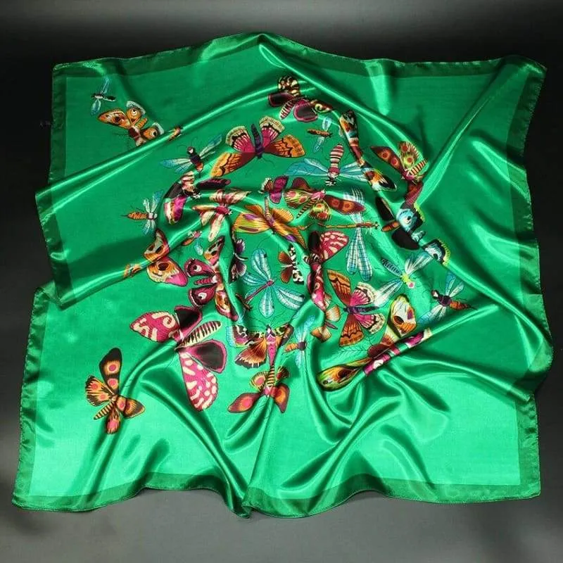 Boho Vintage green scarf with butterfly print