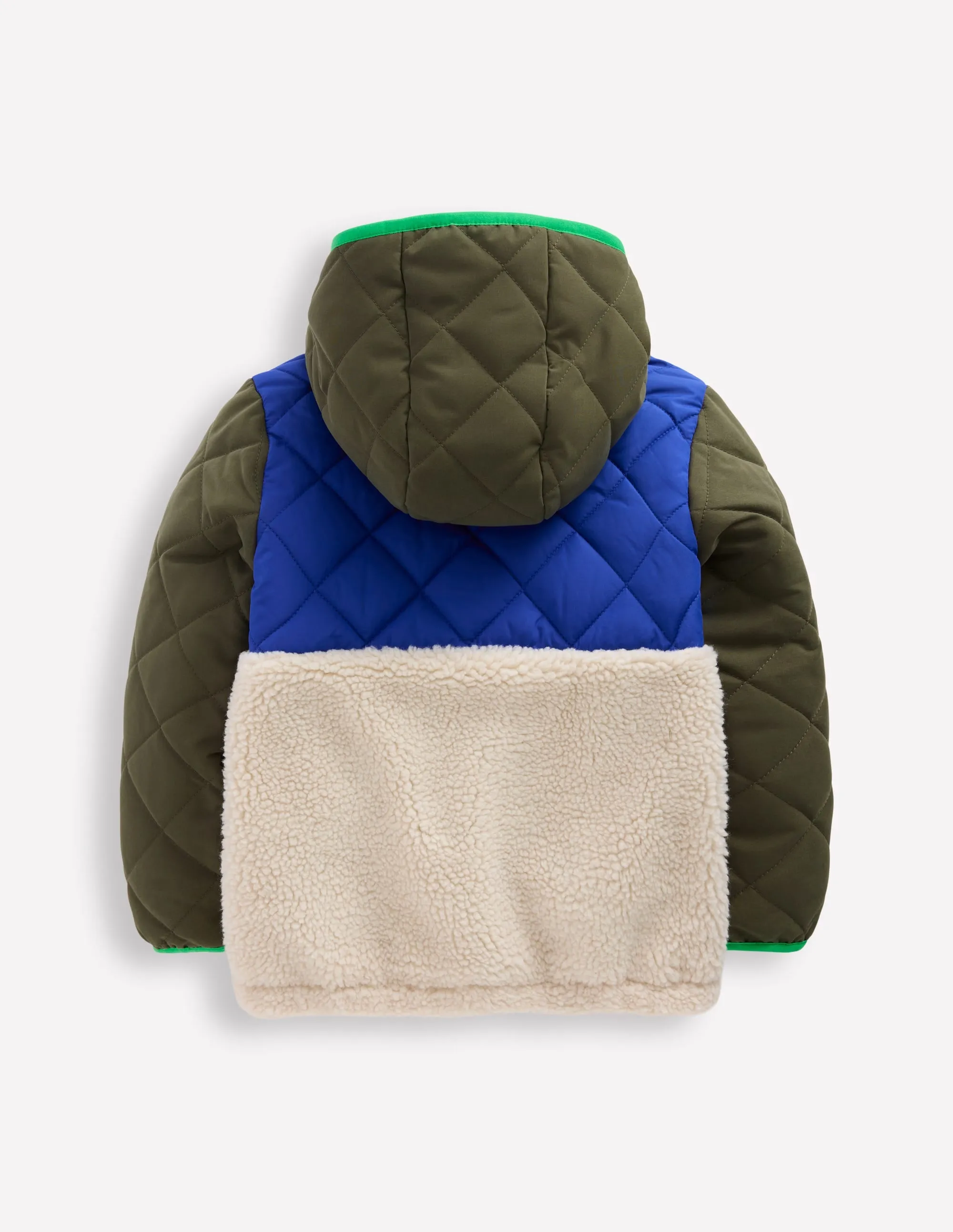 Borg Mix Jacket-Khaki Colourblock