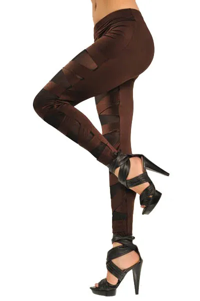 Brown Bandage Mesh Leggings