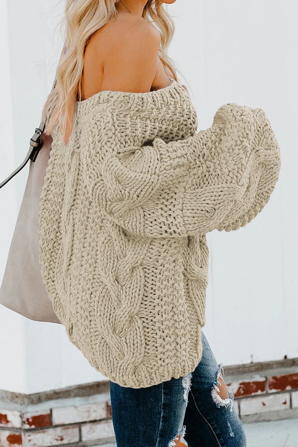 Bubblegum V-Neck Braided Knit Sweater