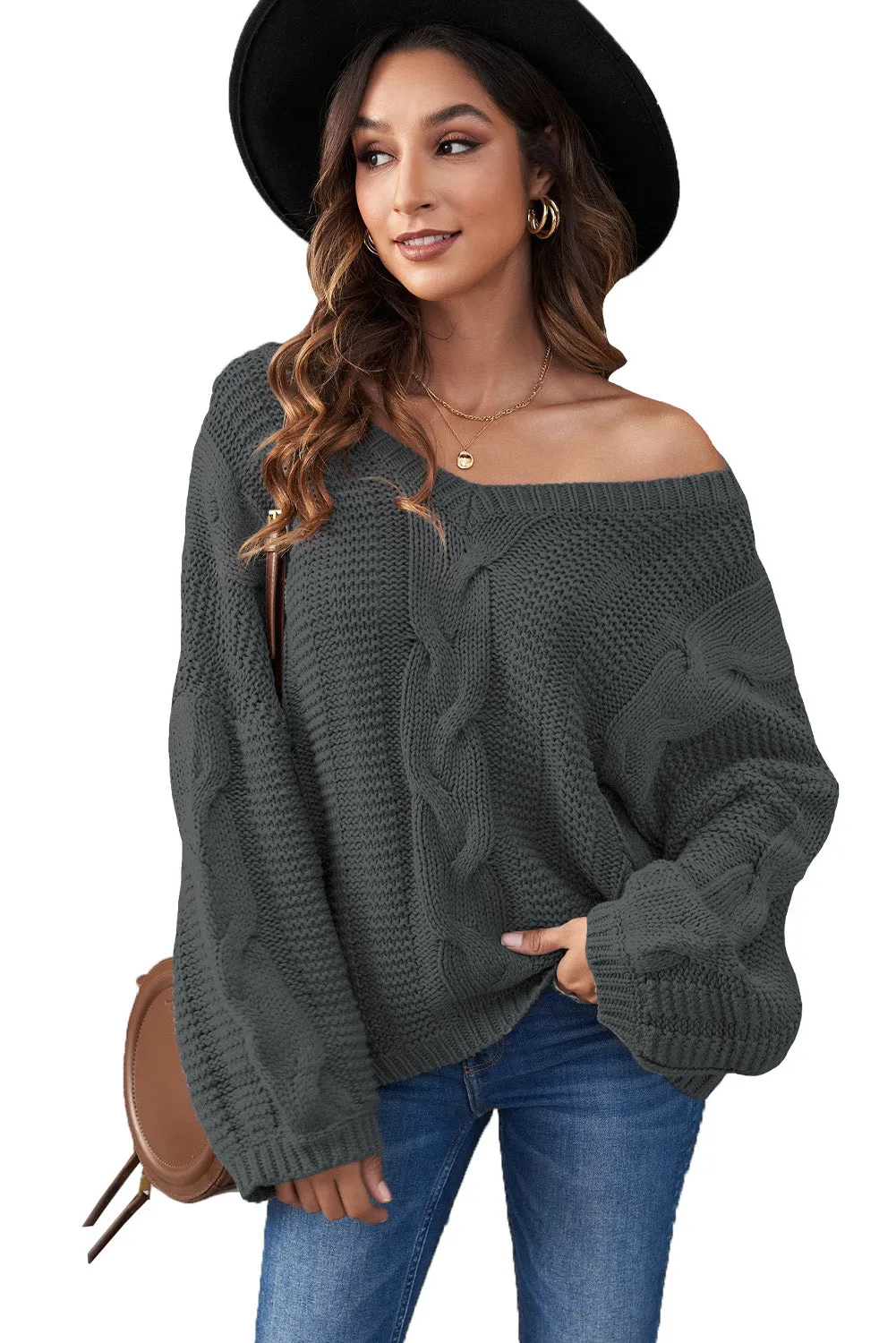 Bubblegum V-Neck Braided Knit Sweater