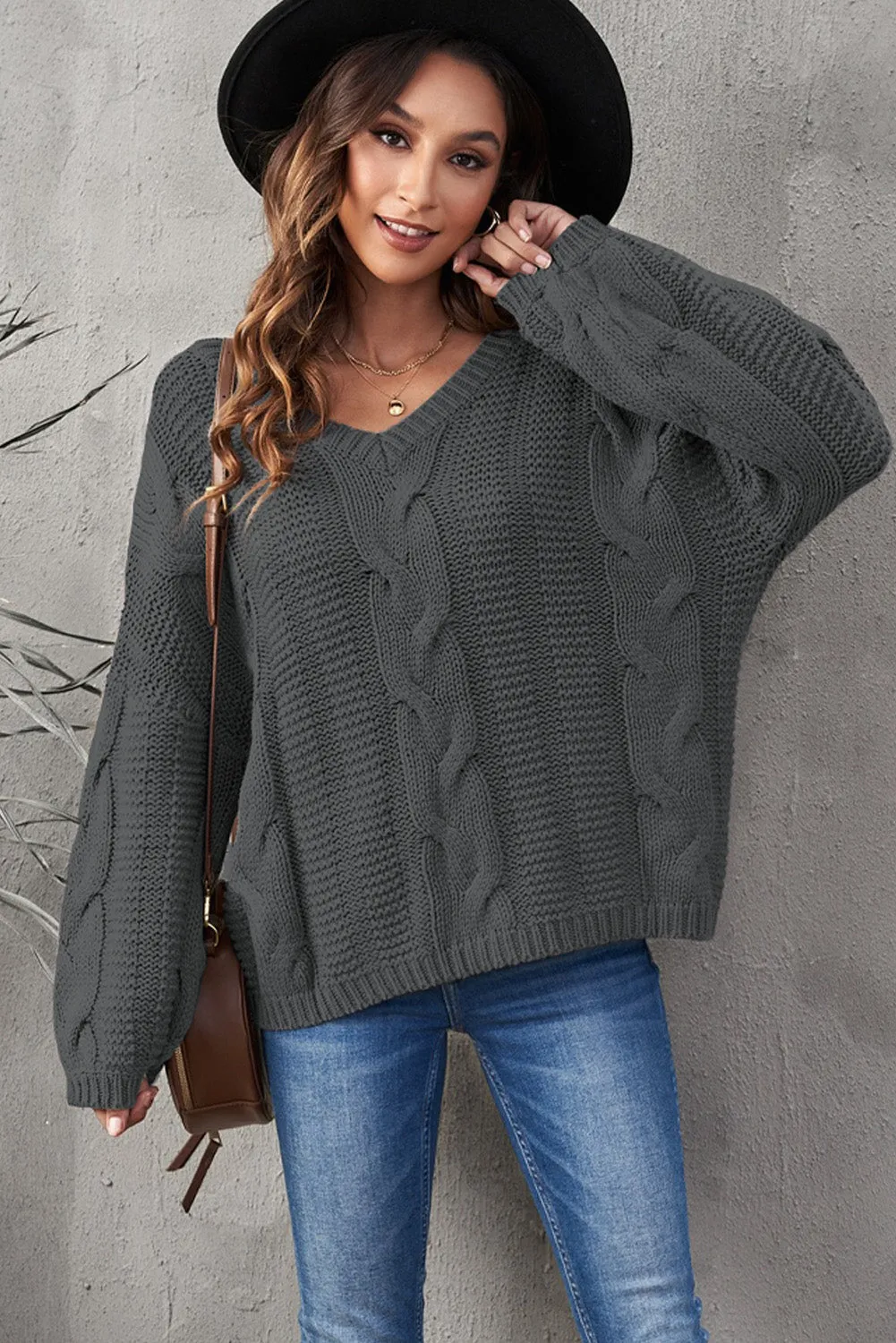 Bubblegum V-Neck Braided Knit Sweater