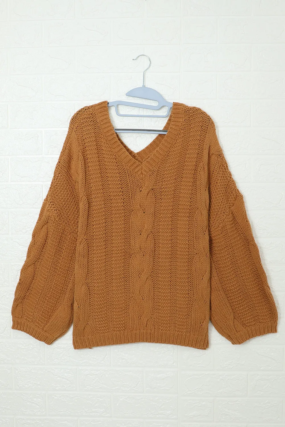 Bubblegum V-Neck Braided Knit Sweater